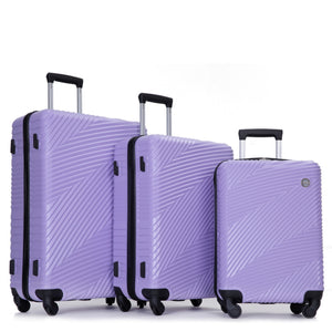 Light Purple 3 Piece Luggage Sets PC+ABS Lightweight Suitcase with Spinner Wheels and Hooks