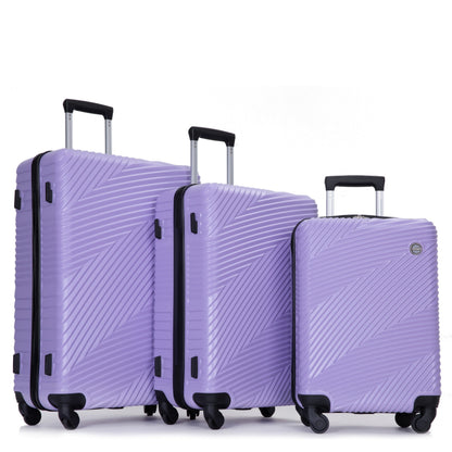 Light Purple 3 Piece Luggage Sets PC+ABS Lightweight Suitcase with Spinner Wheels and Hooks