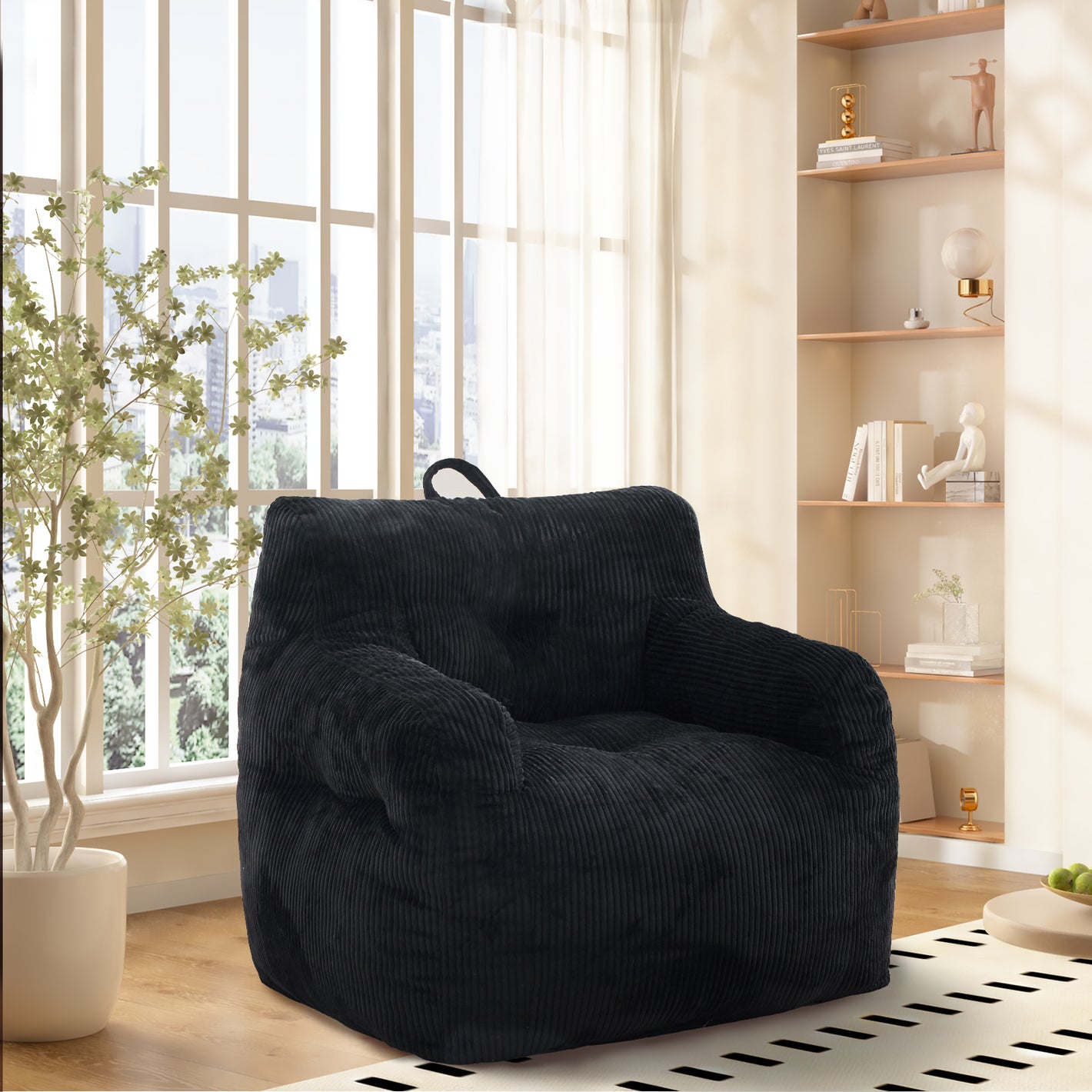 Bean Bag Chairs for Adults Oversize Bean Bag Sofa Chair with High Density Memory Foam Bean Bag Chair Lazy Chair with Armrest, Adult Beanbag for Bedroom, Living Room, Office