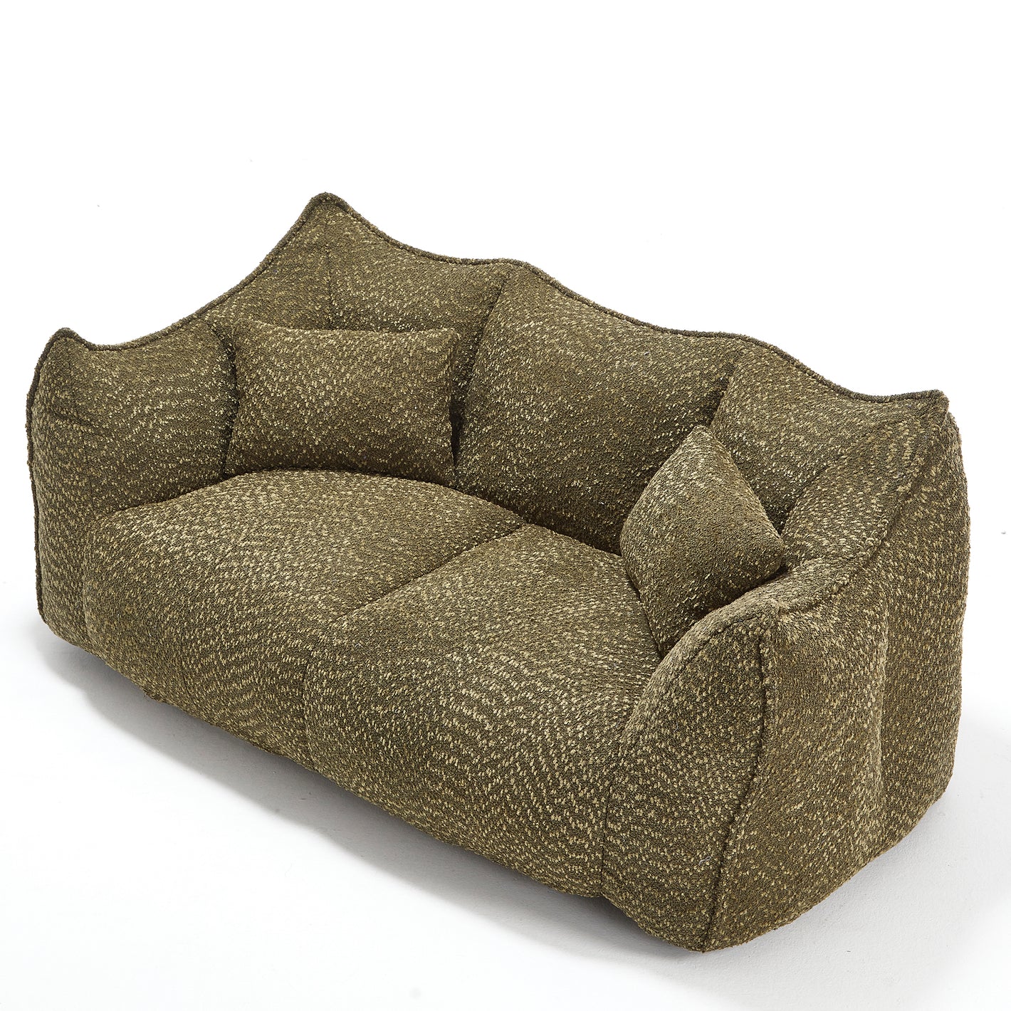 Comfortable Dual Beanbag Chair with High Resilience Foam Core for Two People in Olive Green Chenille