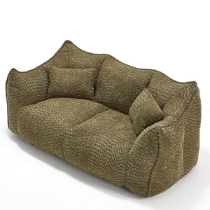 Comfortable Dual Beanbag Chair with High Resilience Foam Core for Two People in Olive Green Chenille