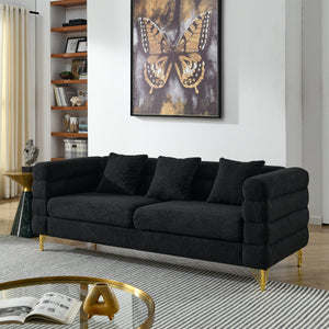 81 Inch Oversized 3 Seater Sectional Sofa, Living Room Comfort Fabric Sectional Sofe-Deep Seating Sectional Sofa, Soft Sitting with 3 Pillows for Living Room,Bedroom,Office, Black teddy(W834S00035)