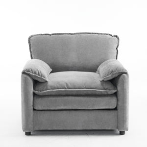 Plush Chenille Lounge Chair - Oversized Reading Armchair with Thick Cushions, High Back Support, Grey