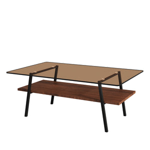 Modern Rectangular Coffee Table with Tempered Brown Glass Top and MDF Layer – Table for Living Room