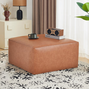 Square PU Leather Ottoman,Tan