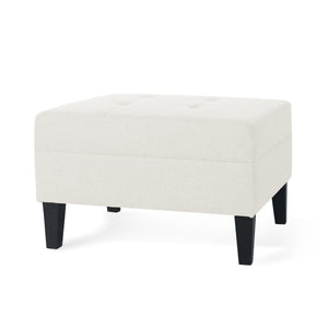 Ivory Fabric Ottoman with Birch Wood Legs and Cushioned Top for Comfort