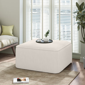 Upholstered Square Ottoman,Beige,Corduroy