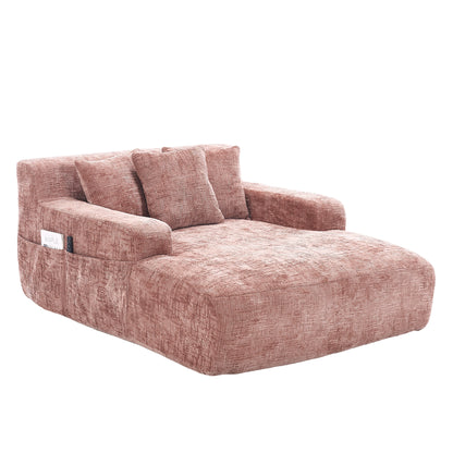Chenille Interior Lazy Sofa Chaise Lounge Armchair with Pillows and Armrests - Pink