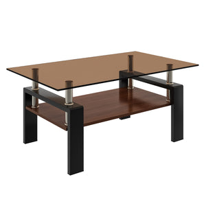 Modern Rectangular Coffee Table with Tempered Brown Glass Top and MDF Layer – Table for Living Room
