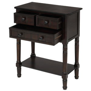 TREXM Narrow Console Table with Three Storage Drawers and Bottom Shelf, Solid Wood, Espresso