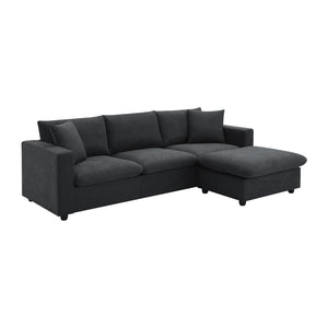 Modern Sectional Sofa with Convertible Ottoman and 2 Free Pillows, L-shaped 4-Seat Polyester Fabric Couch Set, Black