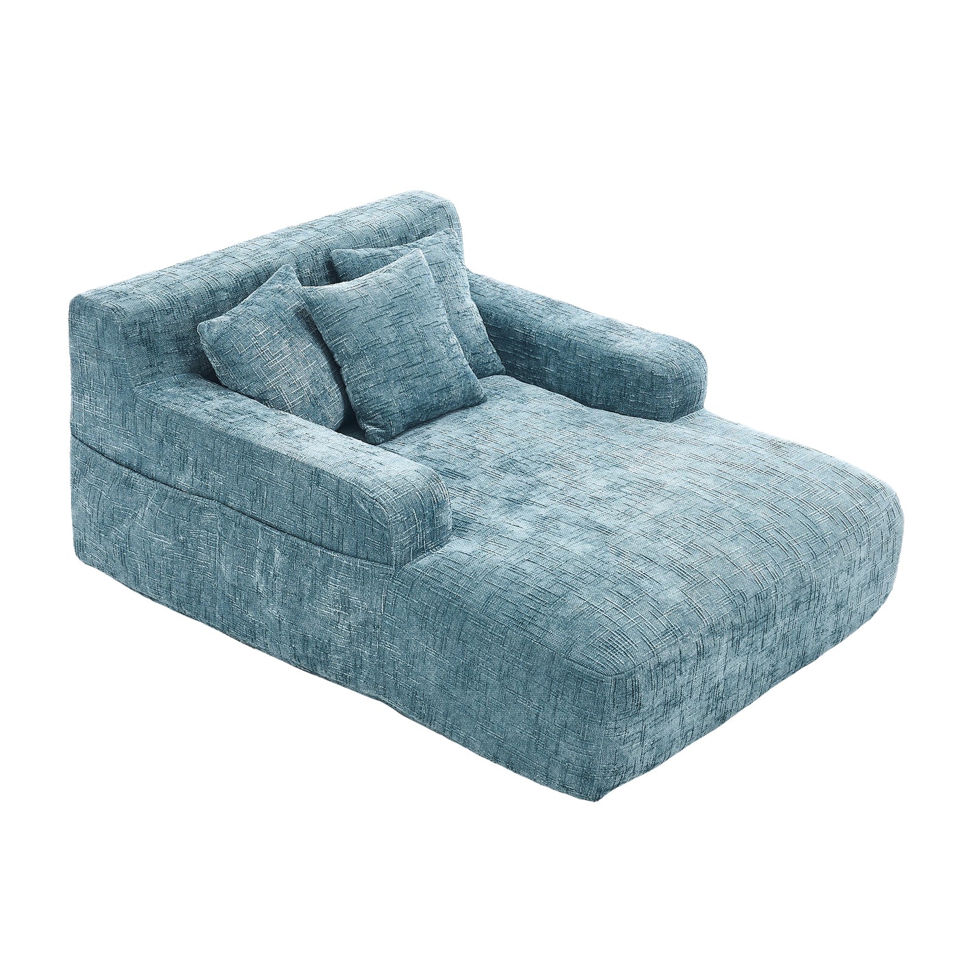 Mint Blue Chenille Interior Lazy Sofa Chaise Lounge Armchair with Three Pillows and Armrests