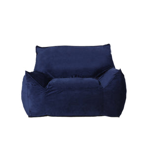 Allea Velveteen Armrest Bean Bag Chair, Navy Blue, Soft Velvet, 42x40x32 inches