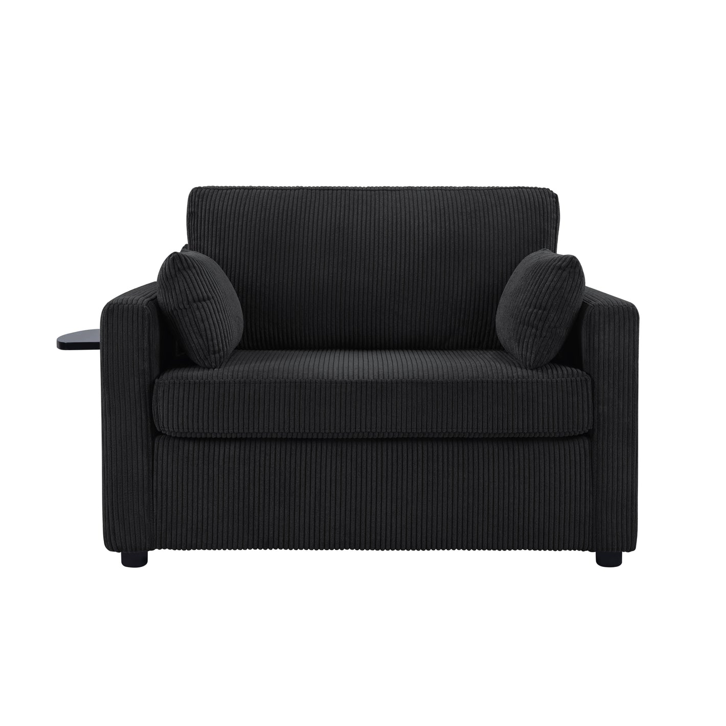 Twin Size Sofa Bed 47.2' Sleeper Sofa Loveseat with Foldable Mattress, Side Table, Storage Pocket, USB Ports, Black Corduroy