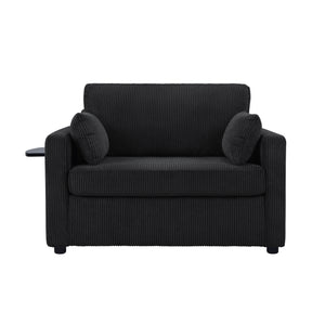 Twin Size Sofa Bed 47.2' Sleeper Sofa Loveseat with Foldable Mattress, Side Table, Storage Pocket, USB Ports, Black Corduroy
