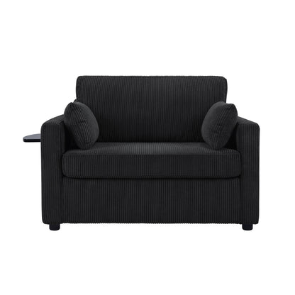 Twin Size Sofa Bed 47.2' Sleeper Sofa Loveseat with Foldable Mattress, Side Table, Storage Pocket, USB Ports, Black Corduroy