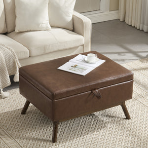 Mid-century modern square coffee table storage bench, assembled, suitable for living room, entryway and family room, used as a coffee table, stirrups, shoe bench