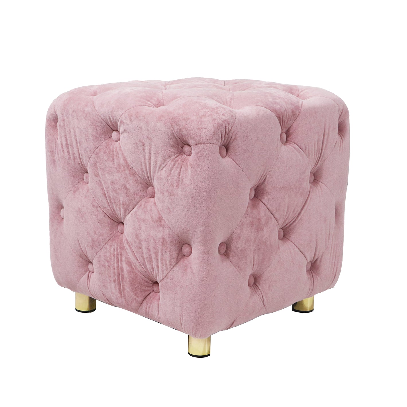 Pink Modern Velvet Upholstered Ottoman, Exquisite Small End Table, Soft Foot Stool, Dressing Makeup Chair, Comfortable Seat for Living Room, Bedroom, Entrance