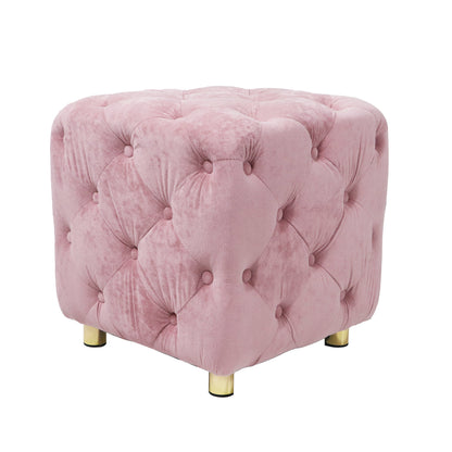 Pink Modern Velvet Upholstered Ottoman, Exquisite Small End Table, Soft Foot Stool, Dressing Makeup Chair, Comfortable Seat for Living Room, Bedroom, Entrance