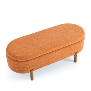 Stylish Ottoman Oval Storage Bench with Rubber Wood Legs, Orange Finish, Foam Top, 46''x17.7''x10.8''