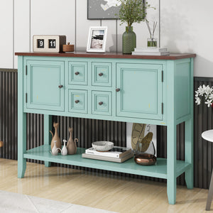 TREXM Cambridge Series  Ample Storage Vintage Console Table with Four Small Drawers and Bottom Shelf for Living Rooms, Entrances and Kitchens (Retro Blue, OLD SKU: WF190263AAC)
