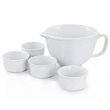 GIBSON ELITE - 5 PC BATTER BOWL W/ RAMEKINS SET - WHITE - STONEWARE