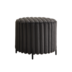 22.05' Wide Upholstered Round Pouf Ottoman Foot Rest with Black Metal Legs, Faux Fur Finish, Charcoal