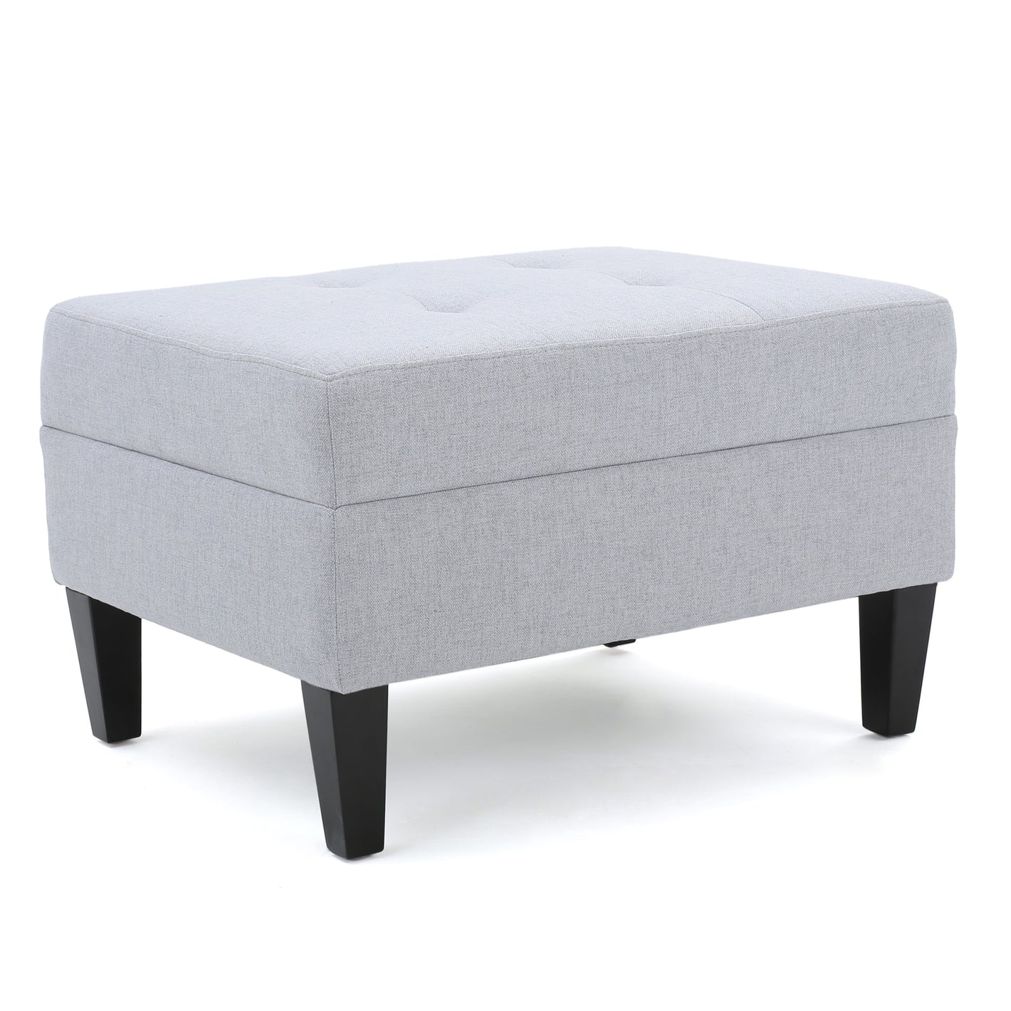 Contemporary Ottoman Footstool with Tufted Upholstery in Light Grey Fabric and Sturdy Birch Wood, 28.5' x 23.5' x 18.5'