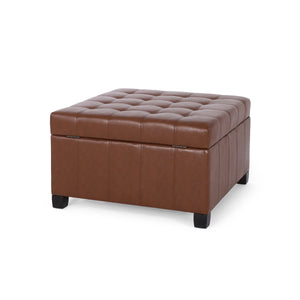 Storage Ottoman for Living Room, Bedroom, Light Brown Faux Leather