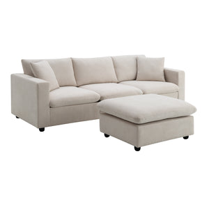 Modern Sectional Sofa with Movable Ottoman and Throw Pillows in Beige, Polyester Fabric, 101*66 inches