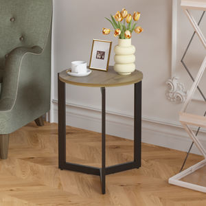 19.68''H Round Side Table, Round Accent End Table with Sturdy Metal Frame, Round Nightstand, for Living Room, Bedroom, Balcony, Office, Brown