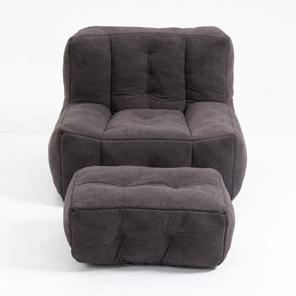 Modern Indoor Fluffy Bean Bag Chair with Memory Foam and Ottoman, Super Soft Velvet, 38.5x36.6x30 inches