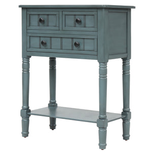 TREXM Narrow Console Table with Three Storage Drawers and Bottom Shelf, Solid Wood in Navy