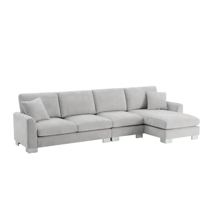 Modern Oversized L-shaped Sectional Sofa with Chaise and Free Pillows, Chenille Fabric, 119*55 Inches, Light Gray