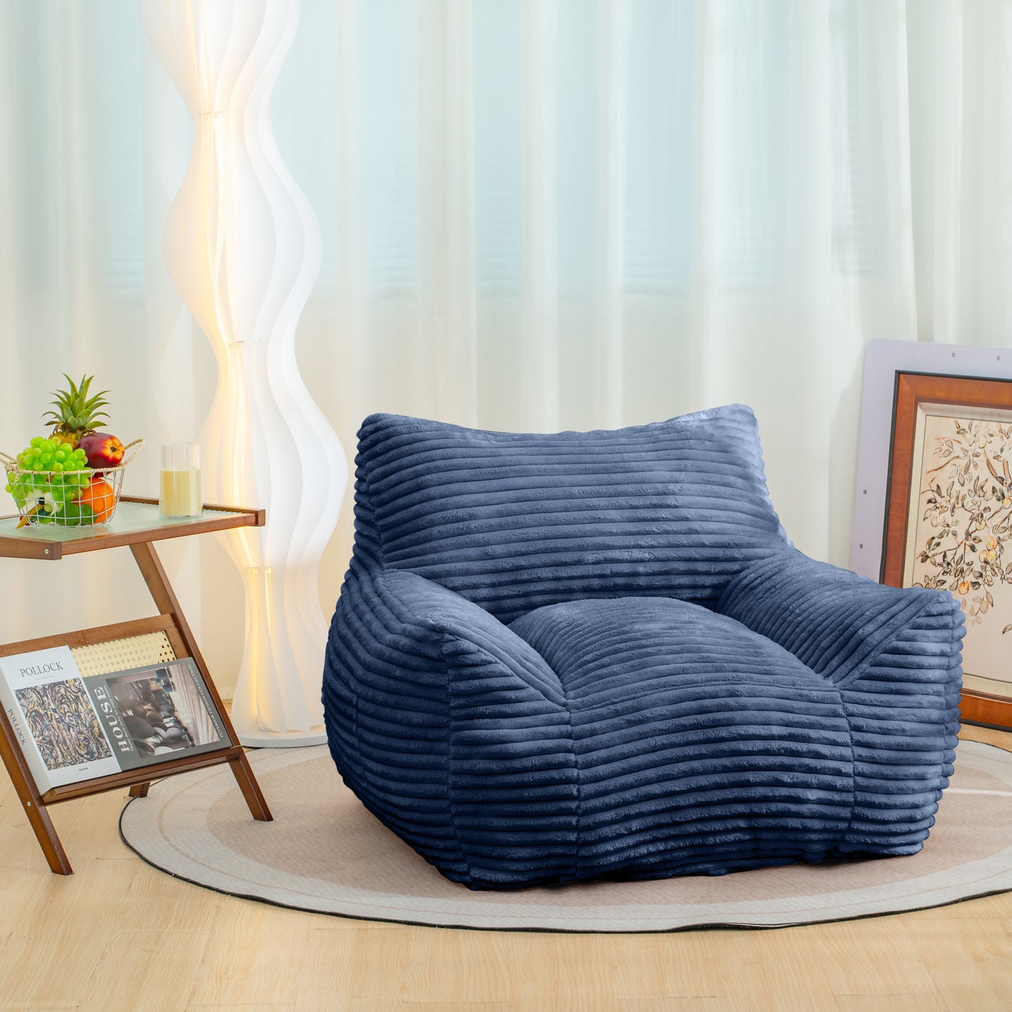 Bean Bag Chair for Adults with Armrests - Oversized Comfy Beige Beanbag Lounge Lazy Floor Sofa Chair for Living Room, Bedroom & Dorm, Cozy Fluffy Single Cloud Mini Couch