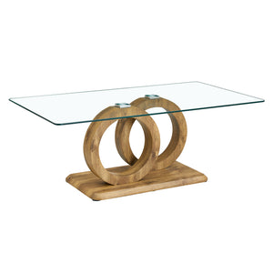 Modern Style Glass Top MDF Coffee Table with Natural Wood Color Base - Suitable for Living Rooms and Lounge Areas, with Product Dimensions of 47.2*25.6*17.8