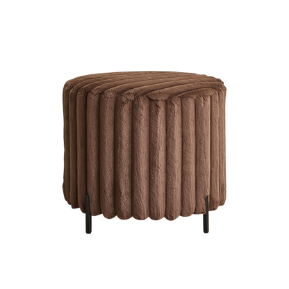 Upholstered Round Pouf Ottoman Foot Rest with Black Metal Legs, Faux Fur Brown, 22.05'