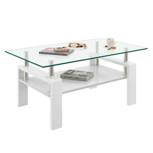 Modern Rectangular Coffee Table with Tempered Transparent Glass Top and MDF Layer – Table for Living Room