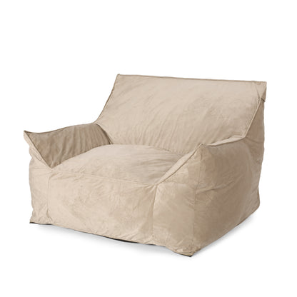 Allea Velveteen Bean Bag Chair with Armrests, Comfortable Velvet Seating, Taupe, 42x40x30 inches