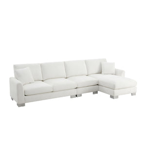 Modern Oversized L-Shaped Sectional Sofa with Chaise and Free Pillows, Chenille Upholstery, 119*55'