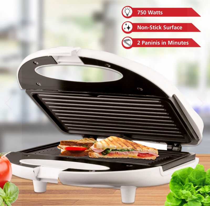 BRENTWOOD TS-245 NON-STICK PANINI PRESS AND SANDWICH MAKER, WHITE